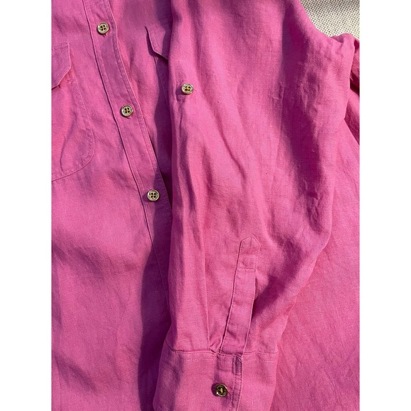 Ralph Lauren Pink Linen Blouse Shirt Gold Buttons Size Med- Barbie Core - Picture 6 of 10